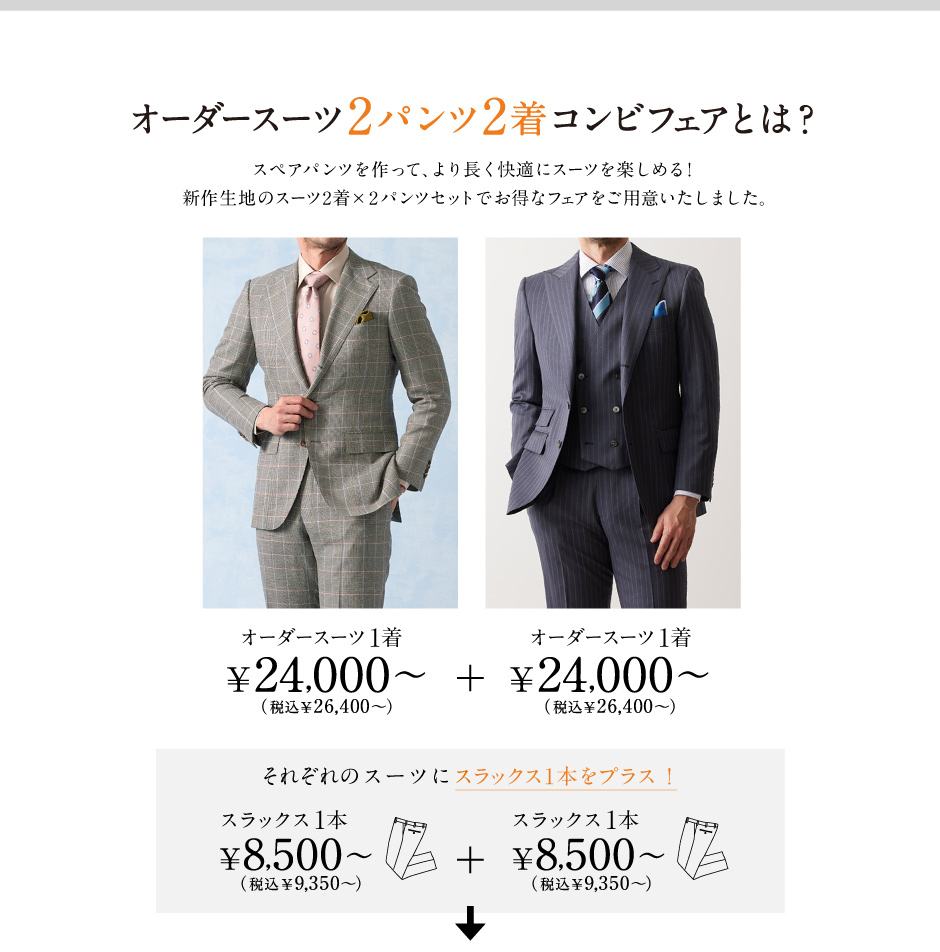 【爆買い定番】【未使用】FABRIC TOKYO オーダー スーツ　上下　2パンツ　ネイビー スーツ